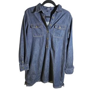 Chaps Denim Tunic Dress‎ Women's Long Sleeve Western Shirt Dress Large Boho